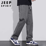 JEEP SPIRIT吉普纯棉休闲裤男秋季宽松直筒裤子男工装阔腿裤 灰色 L