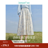茵曼（INMAN）亚麻欧若风薄款植物碎花半身裙女装2026年夏季新品a字中长伞裙子 白底蓝花 L