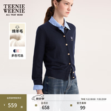 Teenie Weenie【赵露思同款|四季针织】小熊女装圆领绵羊毛衣针织开衫上衣打底 A-藏青色 S