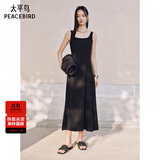 太平鸟女装无袖方领连衣裙女夏法式A字裙简约吊带裙长款 静谧黑 M