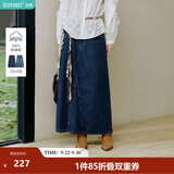 茵曼（INMAN）【100%棉】绣花衬衫女2026秋季女装新款白色立领休闲宽松长袖衬衣 深牛仔蓝半身裙-18438189 M （裤子 27码）