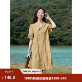 茵曼（INMAN）2026夏女新款田园娃娃裙切尔西领泡泡袖A字连衣裙 深褐色 -18525990 S