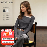 Olrain【5折】法式通勤长袖T恤秋季女装斜肩设计感打底衫质感上衣 灰色 S