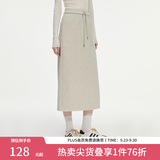 范思蓝恩半拉领廓形落肩加绒加厚重磅卫衣女冬季2024新款14491 燕麦灰半身裙 S