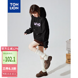 唐狮（TonLion）秋冬女针织前胸文字连帽卫衣百搭减龄时髦韩版潮流连帽卫衣女款