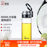 希诺（heenoor）单层玻璃杯男女士大容量提环便携户外防漏耐热茶杯过滤泡茶水杯子 提环便携（带滤网）695ml