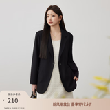 纤莉秀秋装新款大码女装胖mm高级感气质通勤百搭弹力舒适纯色西装4133 黑色 XL