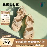 百丽（Belle）满钻条带繁星休闲凉鞋女商场款厚底凉鞋A9S2DBL4 杏色 36 (230mm)