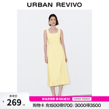 UR2026秋季新款女装气质复古U型领褶皱收腰连衣裙UWM760056+ 亮黄 M