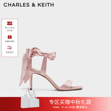 CHARLES&KEITH一字带缎面蝴蝶结绑带高跟凉鞋子女鞋生日礼物送女友CK1-61720177 粉红色Pink 36
