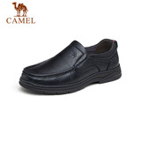 骆驼（CAMEL）软底舒适耐磨套脚中年商务休闲皮鞋男士 GE12235379 黑色 40