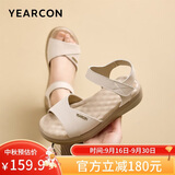 意尔康女鞋一字带露趾凉鞋牛皮通勤百搭休闲妈妈凉鞋 27586W 米白 36