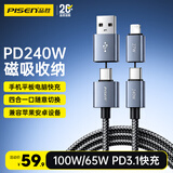 品胜240W数据线四合一充电线PD100W/65W适用苹果iPhoneDuo折叠18华为小米手机平板Macbook笔记本电脑