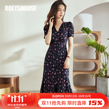 ROEYSHOUSE罗衣花色缎面连衣裙温柔风优雅鱼尾摆泡泡袖夏装中长款裙子04310 花色 2XL （建议拍前联系客服确认哦）