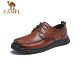 骆驼（CAMEL）复古擦色牛皮耐磨软底大头休闲商务皮鞋男 G13S201051 黄棕 40