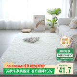 梦蜓长绒丝毛客厅地毯茶几卧室飘窗床边毯垫   简约白70*160cm