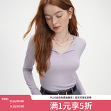 范思蓝恩秋季V领套头百搭长袖针织T恤女秋季2024新款通勤修身针织衫上衣 香芋紫 L