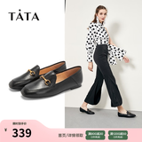 他她（TATA）方头乐福鞋女休闲平底一脚蹬小皮鞋女单鞋春秋款FLC22AM5 黑色 39