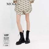 MO&Co.运动风复古MC老花满花高腰宽松短裤休闲裤子女摩安珂 咖底黑字 XS 155