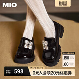 MIO许我耀眼赵露思同款/米奥新款甜酷女鞋中跟乐福鞋厚底一脚蹬单鞋 黑色 38