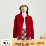 尚都比拉【100%羊毛】新年红羊毛大衣女冬季休闲小个子短款双面毛呢外套