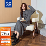 唐狮（TonLion）2026秋冬女翻领净色毛织长袖连衣裙简约高级感韩系百搭