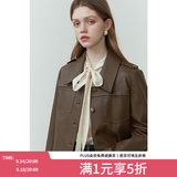 范思蓝恩23FS11208 美拉德穿搭短款皮衣外套女新款夹克 咖色 XS