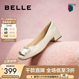 百丽（Belle）干练方扣高跟鞋女商场同款质感羊皮浅口单鞋Z8B1DAQ6 米白 37 (235mm)