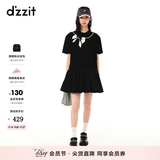 DZZIT【爆款补单】地素春夏甜酷少女黑白撞色蝴蝶结绣花连衣裙女 黑色 XS