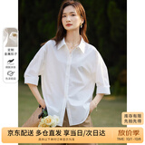 尚都比拉优雅气质休闲通勤衬衫女夏季设计感上衣五分袖白衬衣 白色 M 