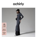 欧时力（OCHIRLY）抗起球羊毛针织连衣裙长款气质秋冬尖货 深灰 L