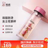 希诺（heenoor）双层玻璃杯家用女士带滤网个性潮流清新花茶杯隔热防烫便携水杯 水晶粉300ml