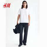 H&M男装女装T恤夏季透气圆领运动短袖内搭简约上衣正肩T恤0685816 白色 S 170/92