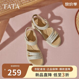 他她（TATA）休闲运动凉鞋女鞋羊皮法式坡跟凉鞋秋季新款7AP05BL5 银色 36