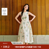 茵曼虞美人|碎花无袖连衣裙浪漫度假风2026夏季女装新品花苞长裙子 杏色 M
