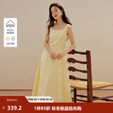 茵曼（INMAN）法式方领收腰显瘦吊带连衣裙2026夏季新品女装高级感气质裙子 鹅黄色-小个子版18625668 M