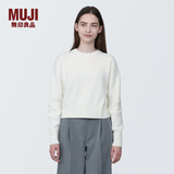 MUJI女式 棱纹编织 圆领短款针织衫 长袖女款 女装 薄款毛衣 米白色 XL (165/92A)