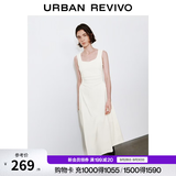 UR2026秋季新款女装气质复古U型领褶皱收腰连衣裙UWM760056+ 本白 S