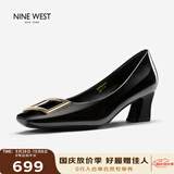 NINE WEST玖熙女鞋秋季气质高跟皮鞋女士方头单鞋子女款 NH434045FK 黑色36