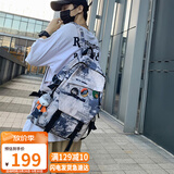 viney书包男女ins初中高中大学生简约背包潮流大容量双肩包蓝色