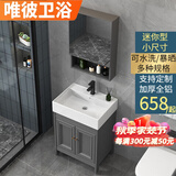 VVEIPING迷你浴室柜组合小户型洗脸盆套装挂墙式卫生间洗漱阳台窄洗手盆 雅灰落地尺寸50cm*35 配开门镜柜