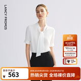 朗姿【Basic衣橱】朗姿25律师系列白色系带通勤衬衫短袖上衣夏季新款 白色 M