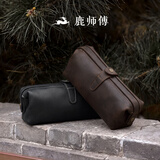 鹿师傅手工头层牛皮新款男女士文玩包收纳化妆包随身外出便携洗漱包送礼 疯马咖-牛皮内里 头层牛皮