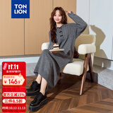 唐狮（TonLion）2026秋冬女翻领净色毛织长袖连衣裙简约高级感韩系百搭