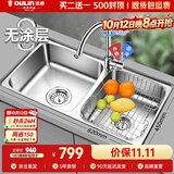 欧琳（OULIN）厨房水槽双槽洗菜盆双槽0涂层SUS304不锈钢加厚洗碗槽左右任选