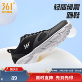 361°运动鞋男鞋秋季新品防泼水皮革面跑步鞋轻质耐磨革网透气黑色鞋子 曜石黑/361度白 40