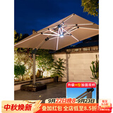莫 家室外伞户外遮阳伞庭院太阳伞室外遮阳伞太阳能灯伞罗马伞方形大伞 罗马别墅金【双杆带灯】+400斤注水沙底座 2.5米