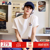 FILA【易烊千玺同款】猫咪T恤丨卡通刺绣短袖26夏季情侣同款T上衣 云菇白-WT XL 180/100A/XL