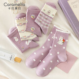 caramella25年秋冬季森系少女中筒袜新疆棉袜舒适可爱动物花卉女生袜子