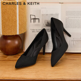 CHARLES&KEITH简约通勤尖头高跟鞋子女鞋休闲单鞋生日礼物送女友CK1-60280245-1 Black Textured黑色纹理 35